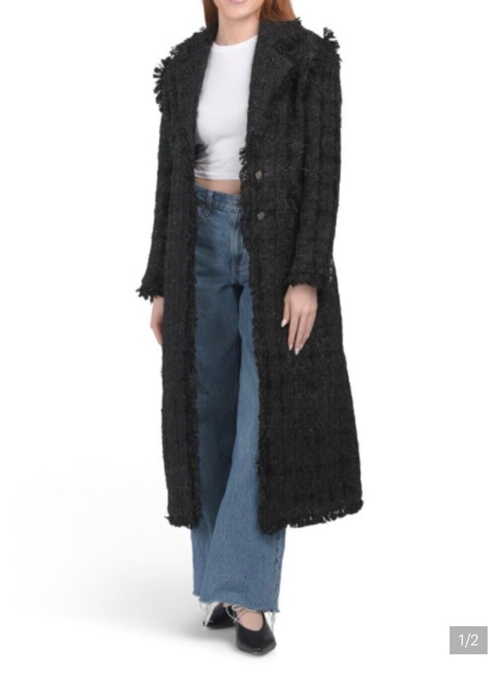 Endless Rose Black Long Textured Fringe Trench Coat